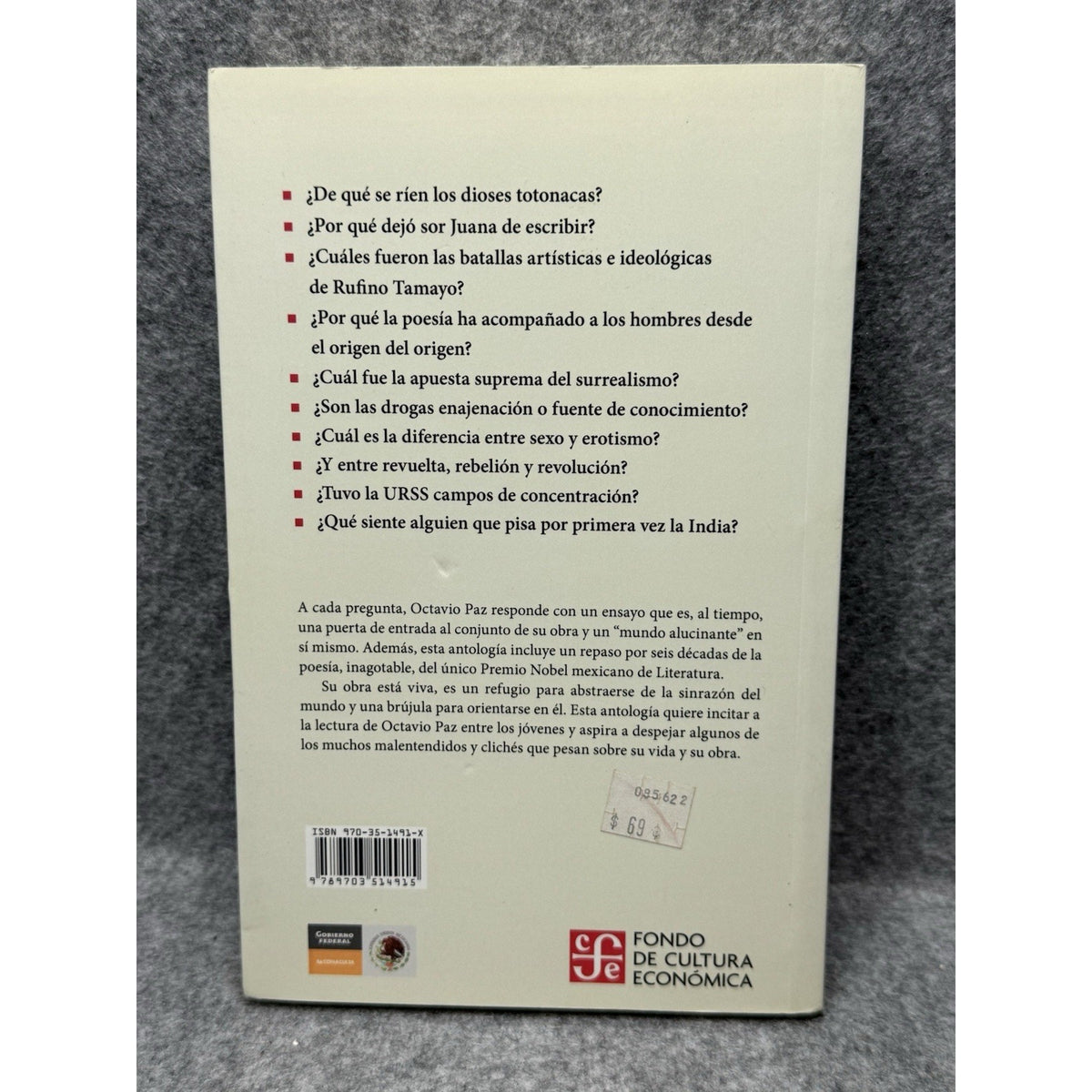 2008 Las Palabras y Los Dias Octavio Paz Spanish 1st Edition Anthology