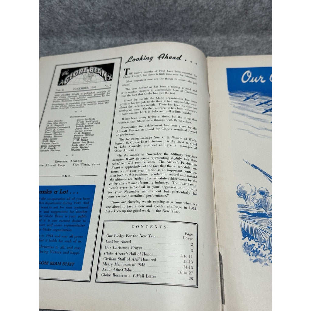 1943 Globe Beam December WWII Aircraft Magazine AT-10 Christmas Fort Worth
