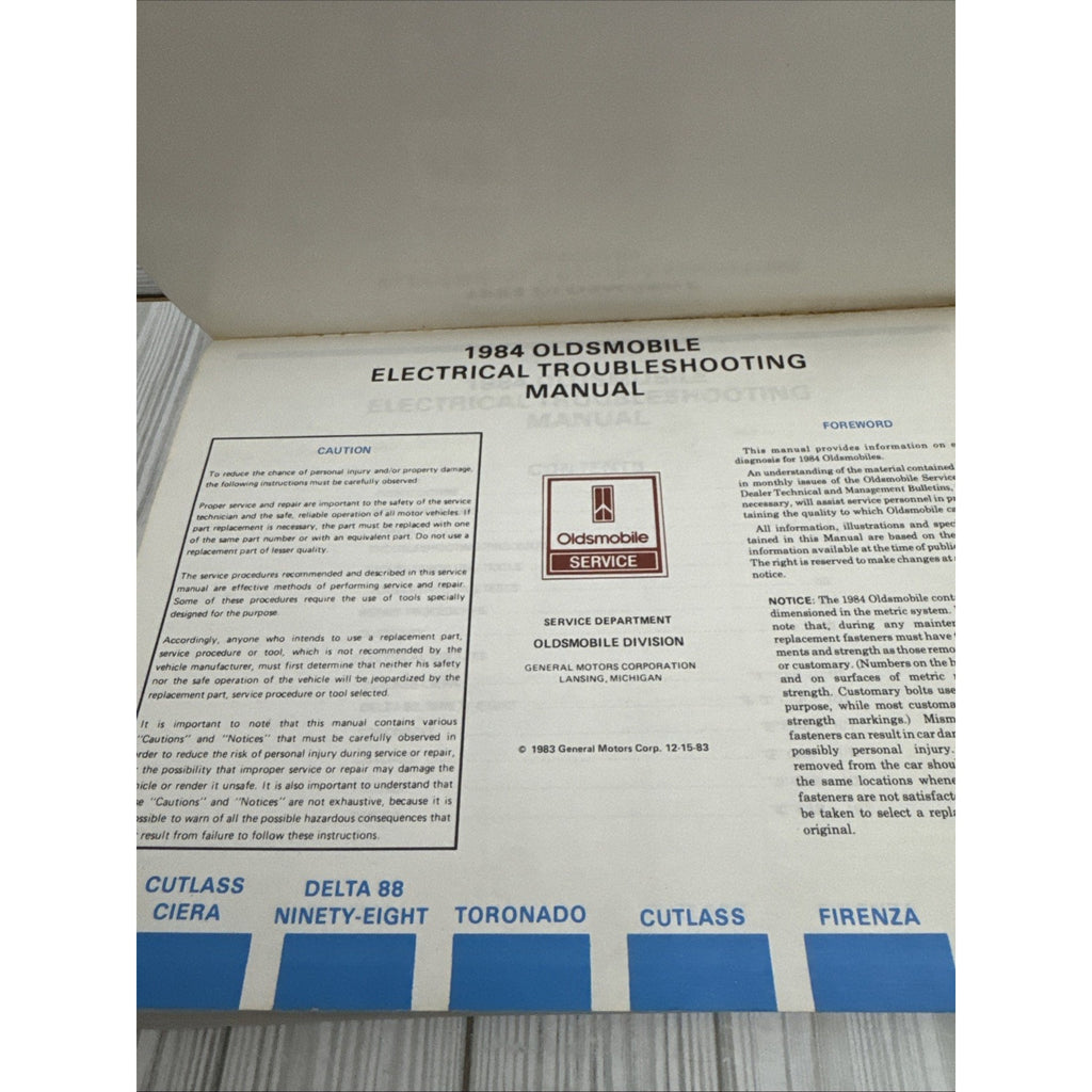 1984 Oldsmobile Electrical Troubleshooting Service Manual - All Series