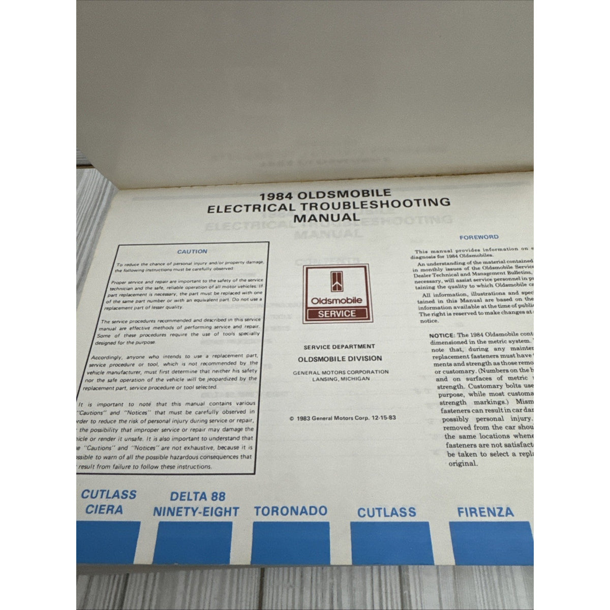 1984 Oldsmobile Electrical Troubleshooting Service Manual - All Series