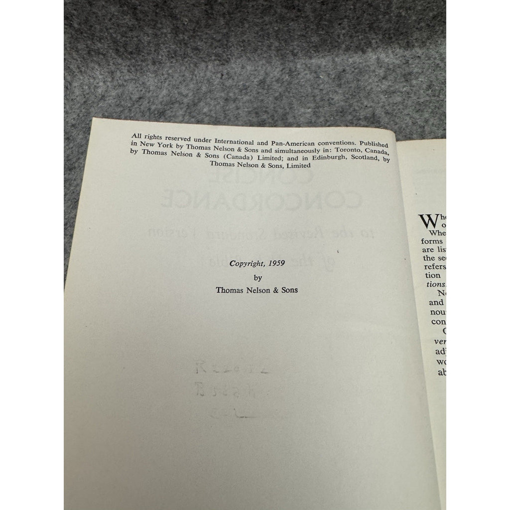Concise Concordance RSV Holy Bible 1959 Thomas Nelson Hardcover