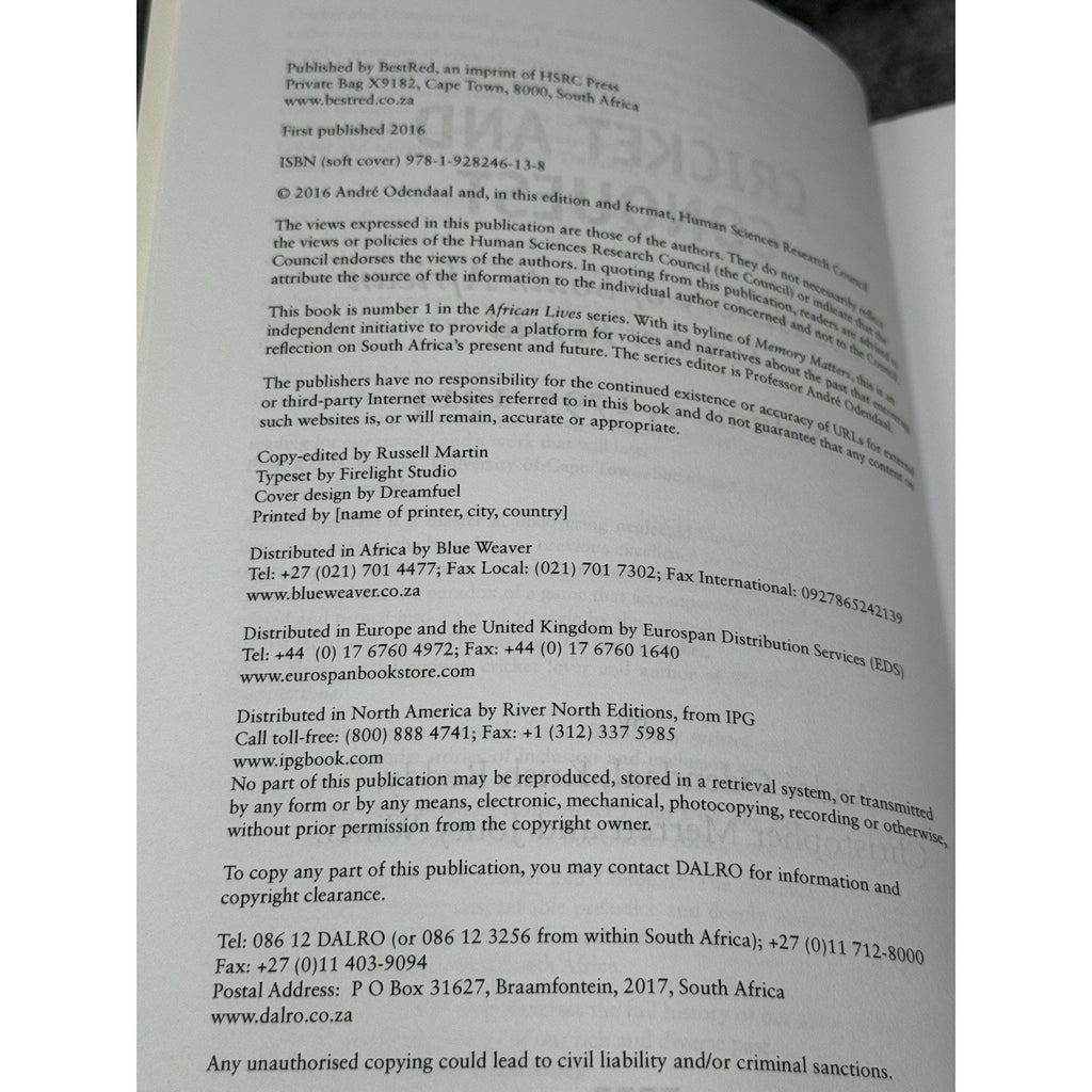Cricket & Conquest South African Cricket History Odendaal Volume 1