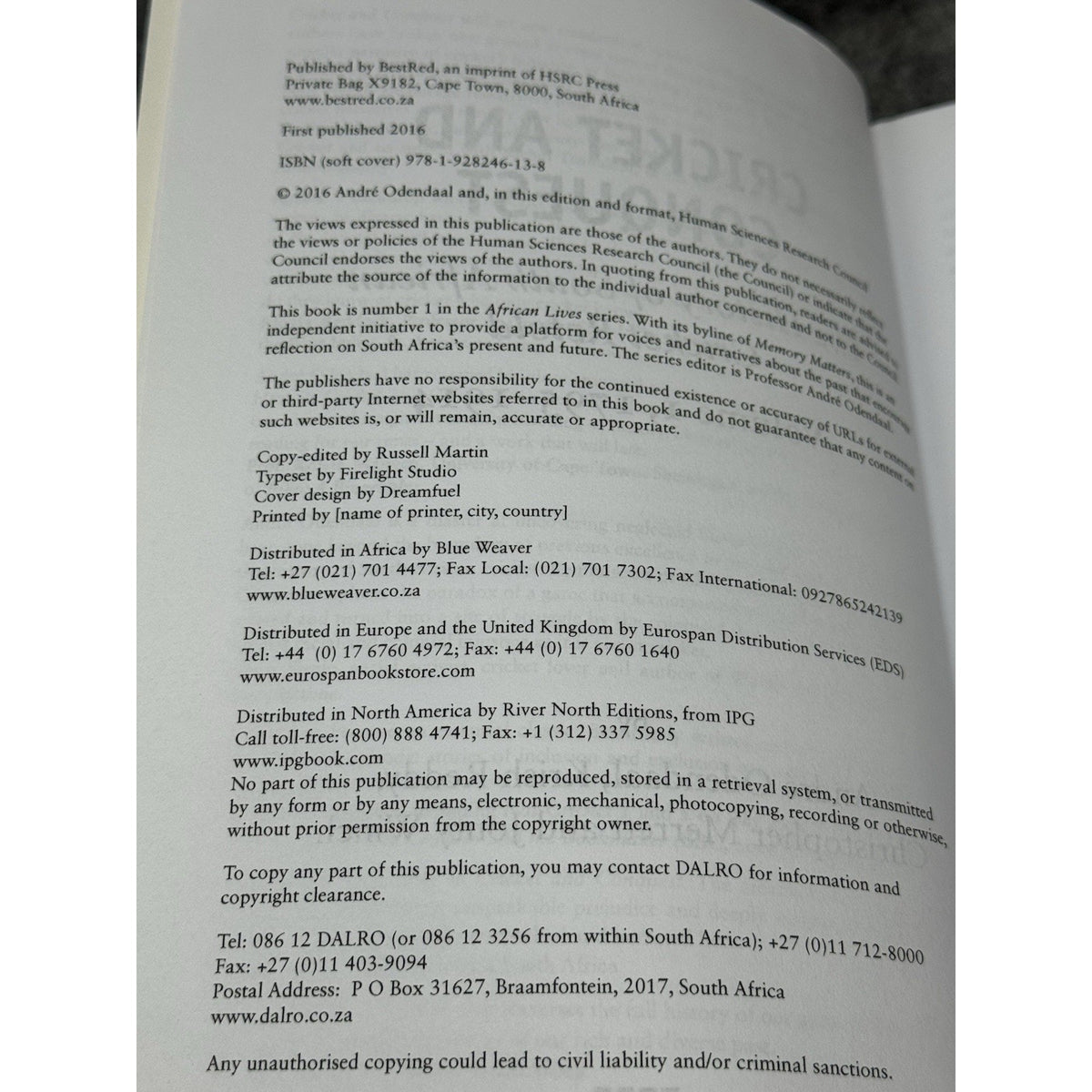 Cricket & Conquest South African Cricket History Odendaal Volume 1