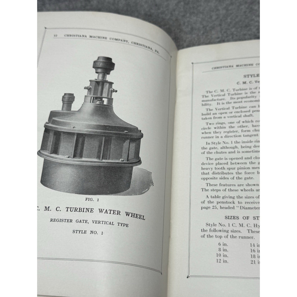 c1927 CMC Hydraulic Turbines Catalog 307 Christiana Machine Co Water Power