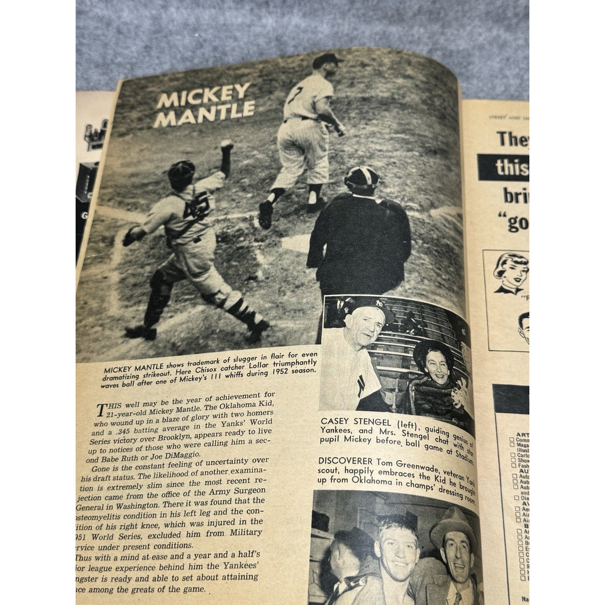 1953 Street & Smith’s Baseball Pictorial Yearbook Mickey Mantle Yankees Cover