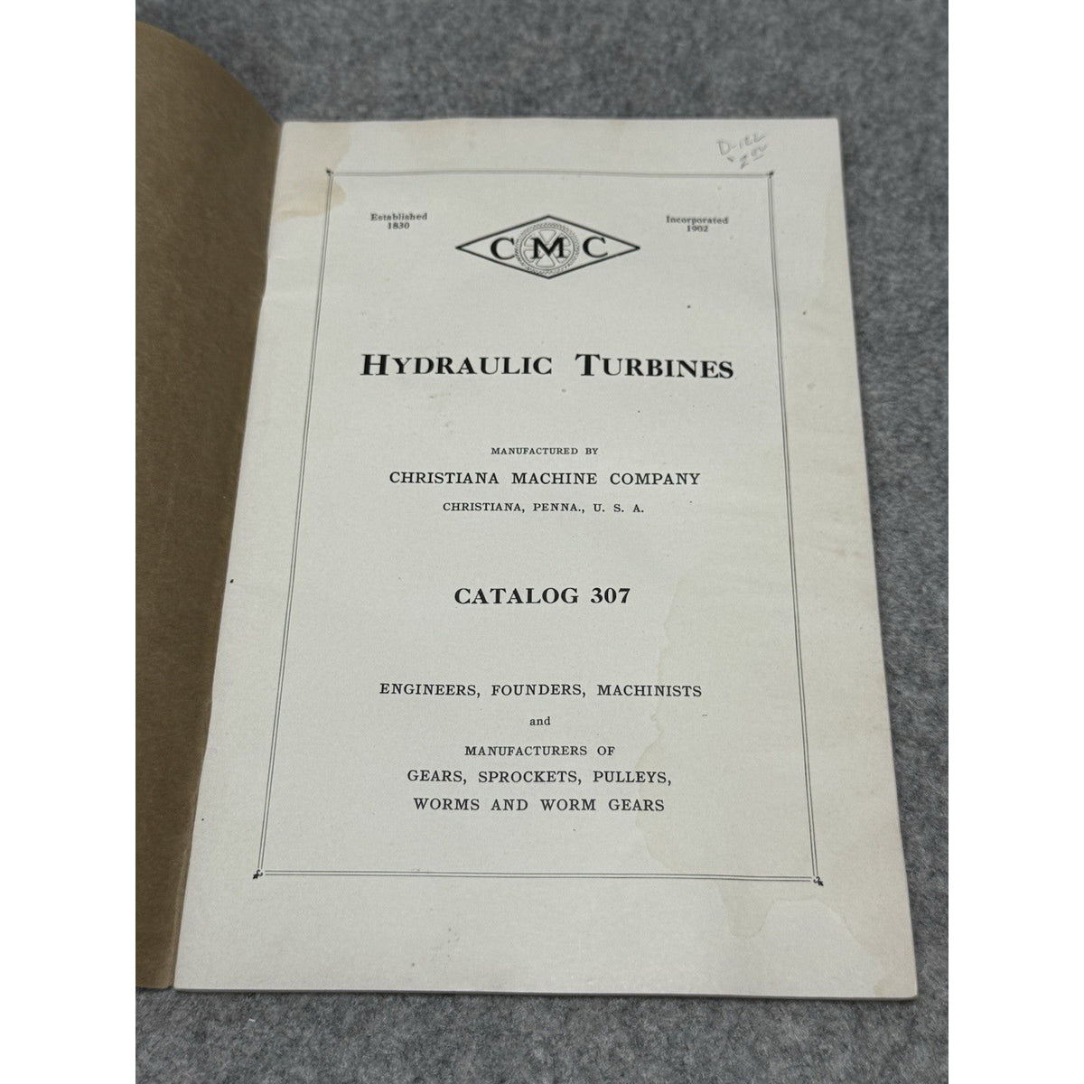 c1927 CMC Hydraulic Turbines Catalog 307 Christiana Machine Co Water Power