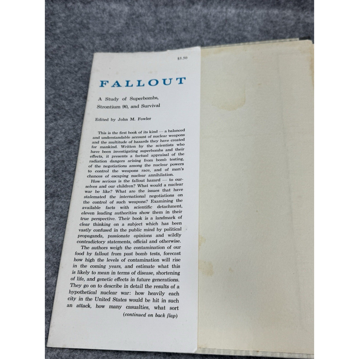 Fallout Strontium 90 & Survival John M Fowler HC DJ 1960 Cold War