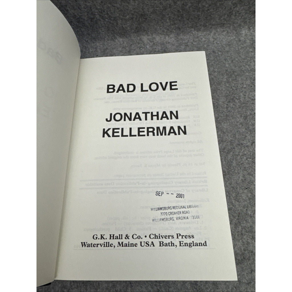 Bad Love by Jonathan Kellerman (2001, Hardcover)