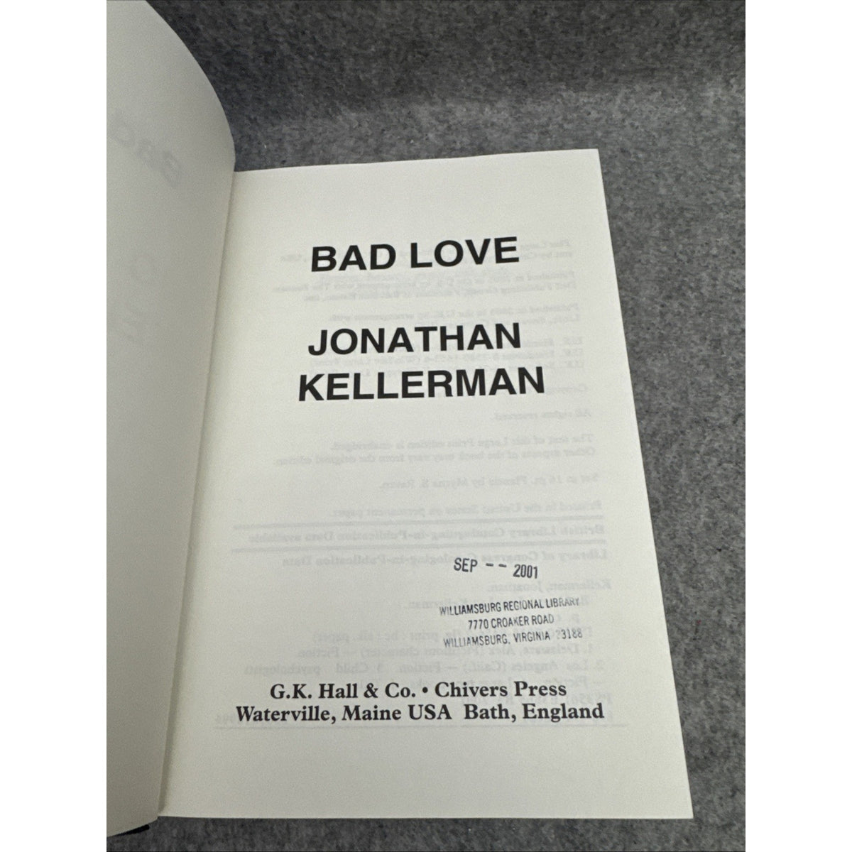 Bad Love by Jonathan Kellerman (2001, Hardcover)