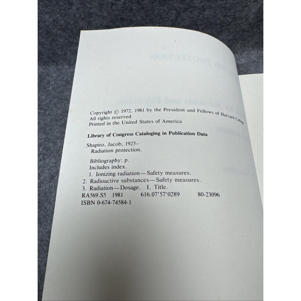 Radiation Protection: A Guide for Scientists and Physicians Jacob Shapiro HC-‘72