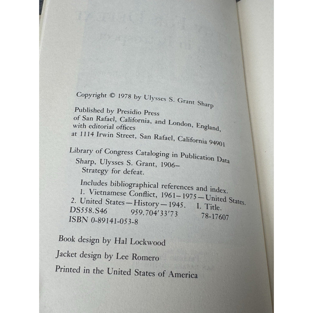 Strategy for Defeat U.S. Grant Sharp Signed Inscribed Admiral Vietnam 1978