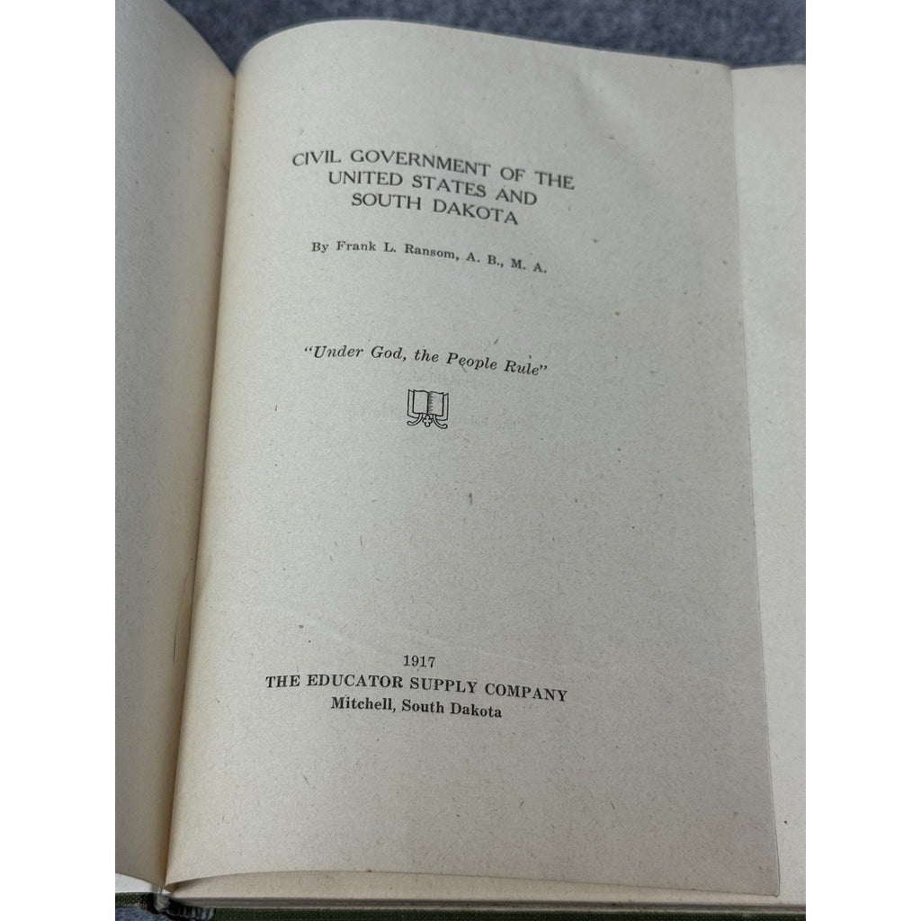 Scarce 1917 South Dakota Civil Government Frank L Ransom US History Hardcover