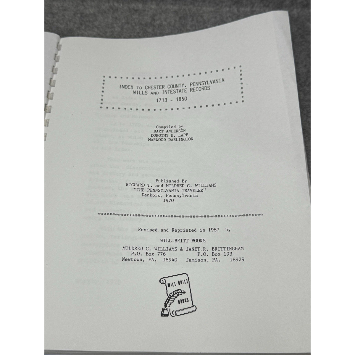 Chester County PA Wills Intestate Records Genealogy Index 1713-1850
