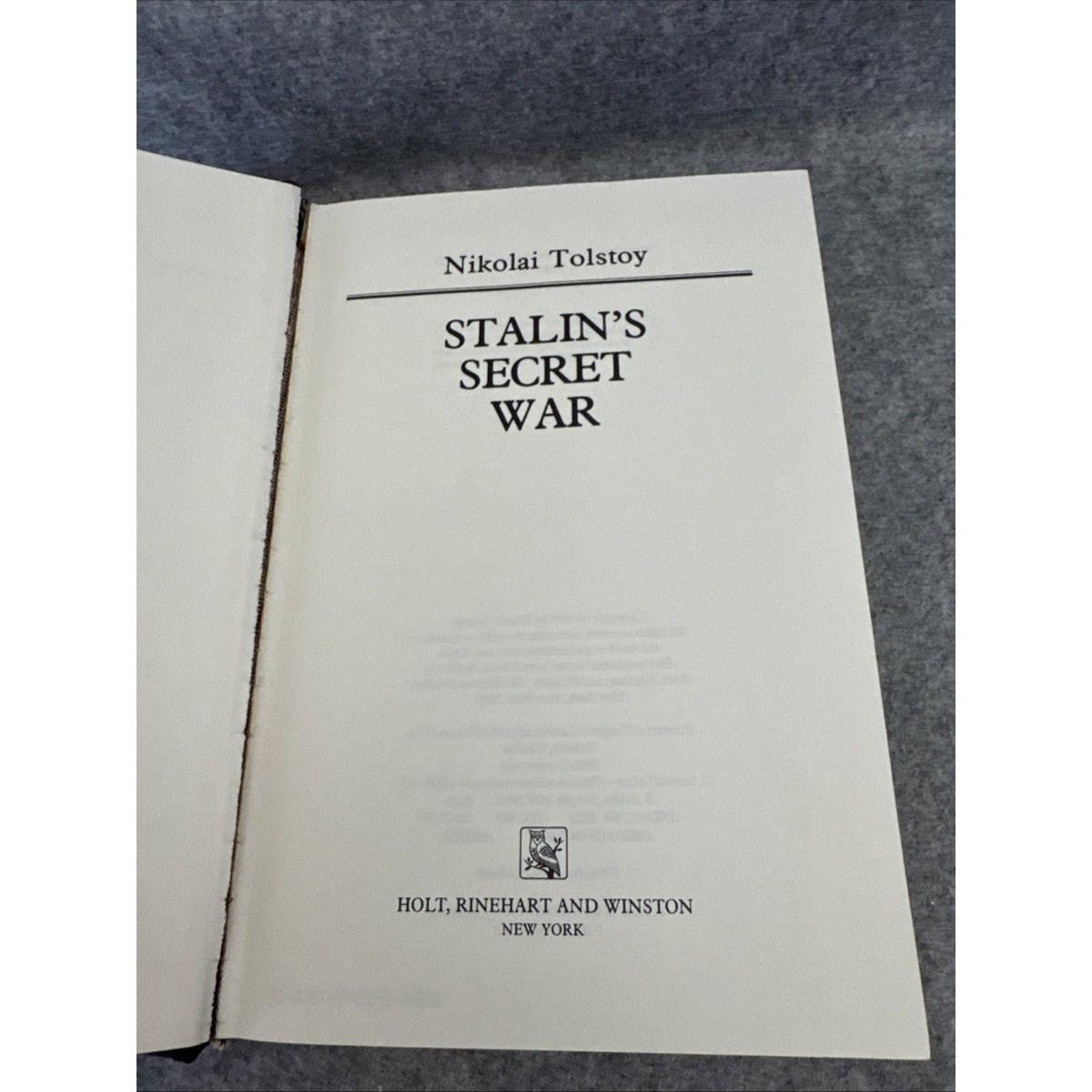Stalin's Secret War Hardcover Nikolai Tolstoy First Edition