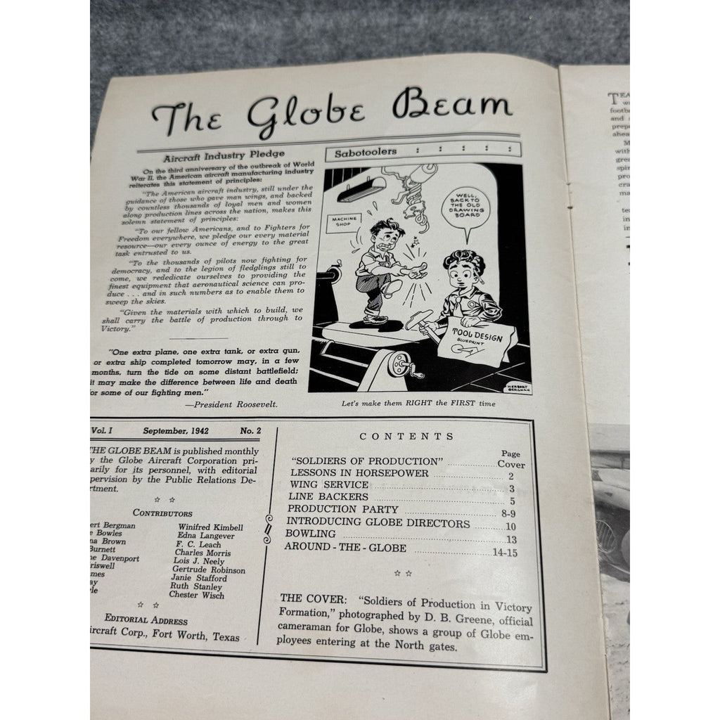 1942 Globe Beam WWII Aircraft Magazine Fort Worth Texas September