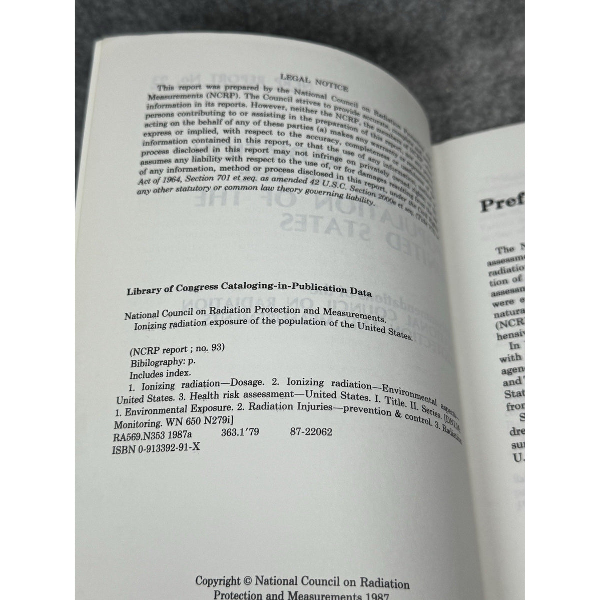 NCRP Report 93 Ionizing Radiation Exposure U.S. Population 1987 Nuclear