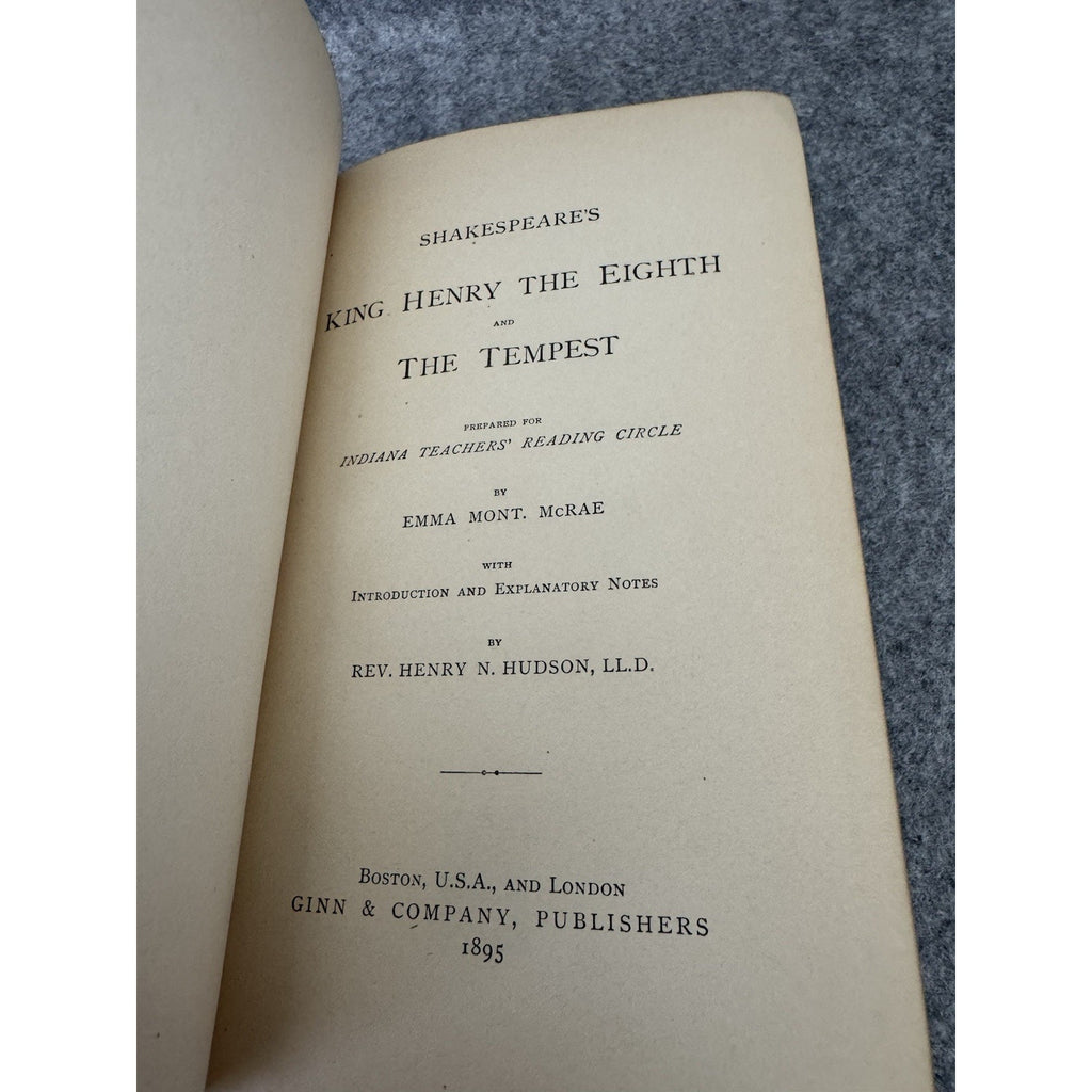Shakespeare King Henry VIII & Tempest 1895 Ginn HC Antique