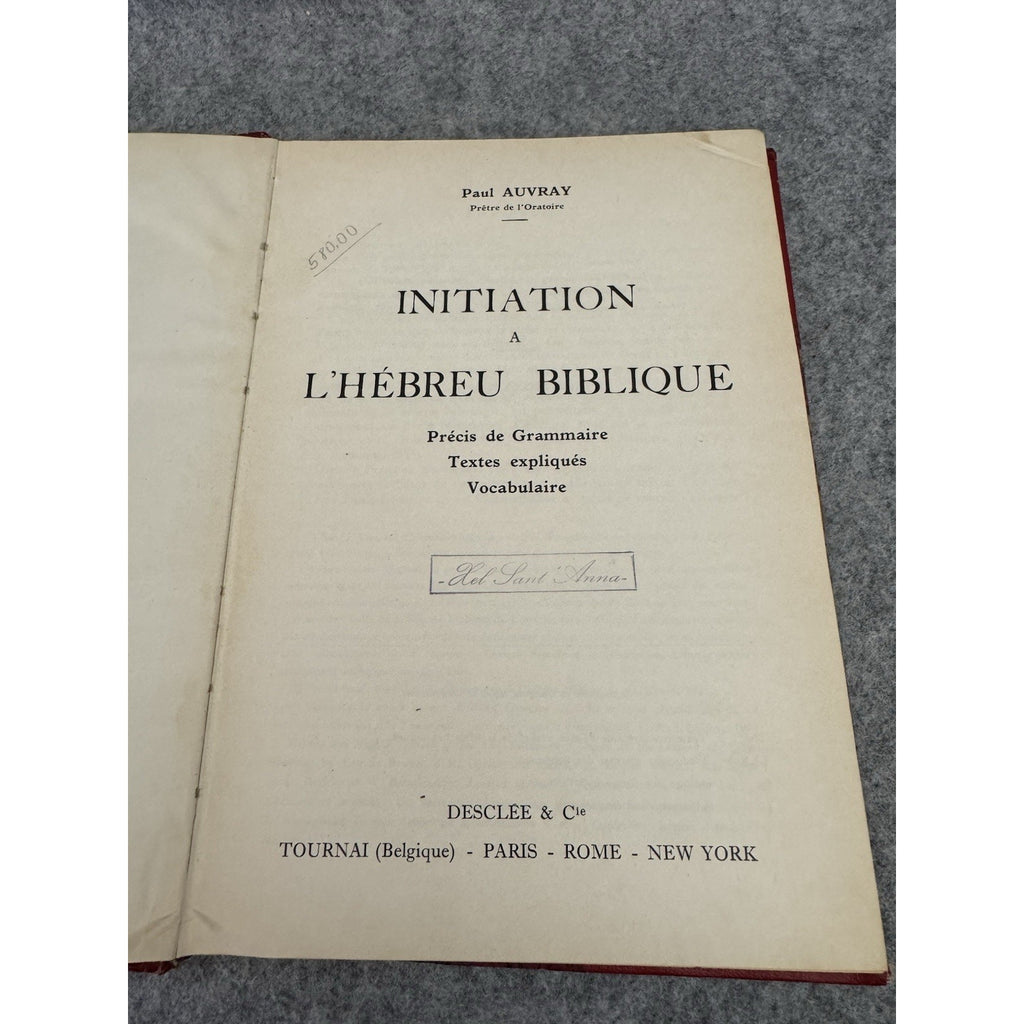 1955 Initiation A L’Hebreu Biblique Paul Auvray Hebrew HC French