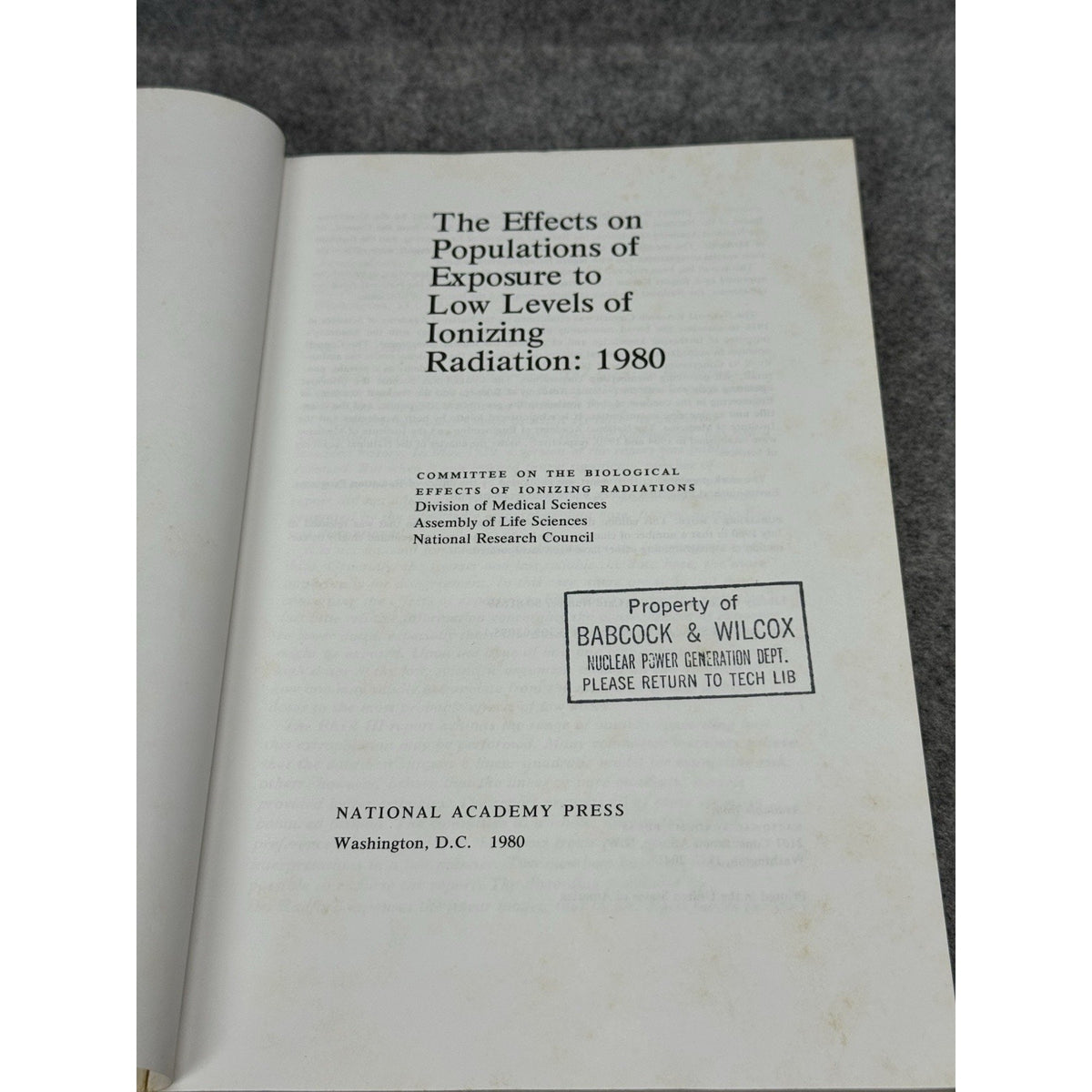 1980 BEIR III Low Level Ionizing Radiation Nuclear Effects Babcock & Wilcox