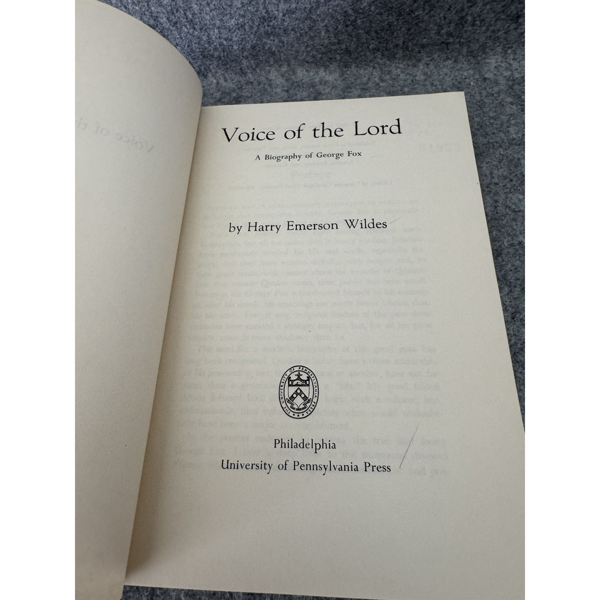 Voice of the Lord Harry Emerson Wildes 1965 HC Biography George Fox