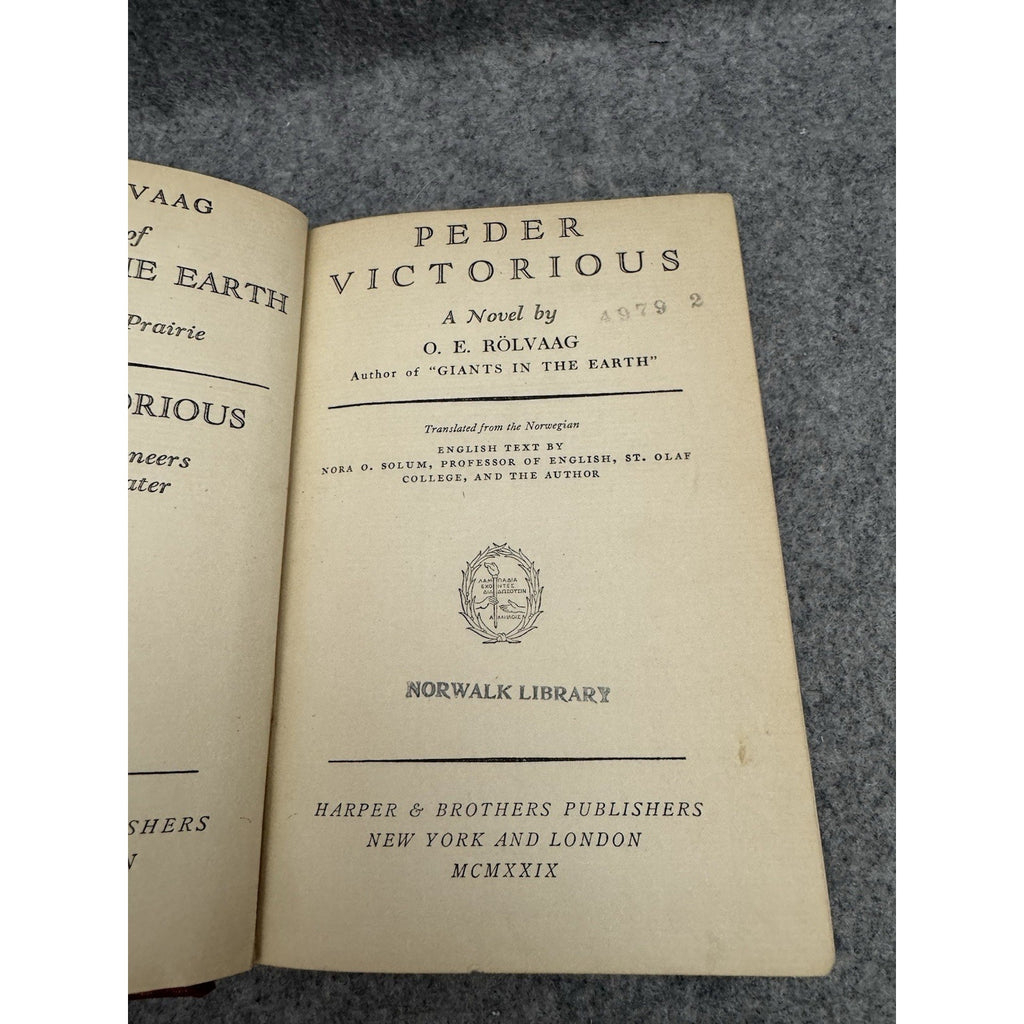 Peder Victorious O E Rolvaag 1929 Hardcover Harper & Brothers