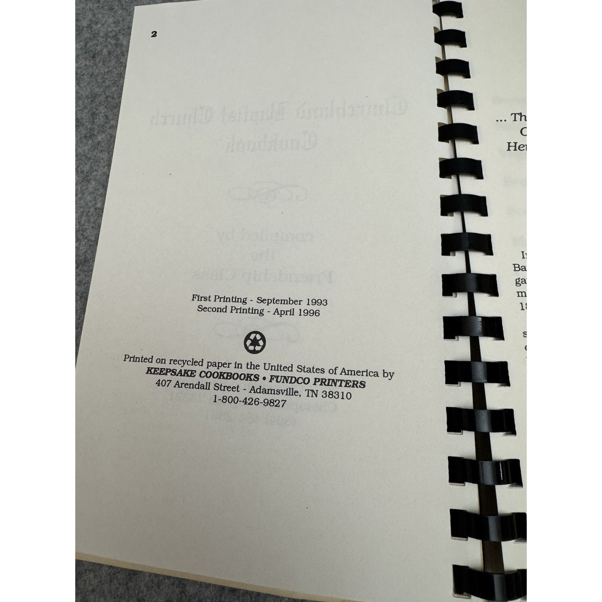 Churchland Baptist Church Cookbook 1996 2nd Printing Chesapeake VA Spiral
