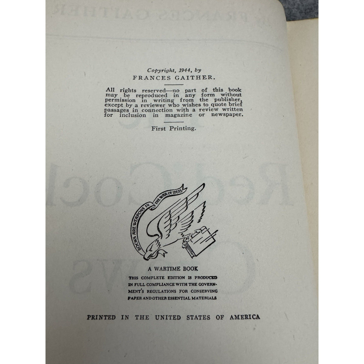 1944 The Red Cock Crows Frances Gaither First Printing HC Macmillan