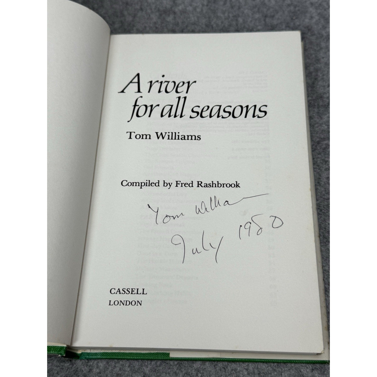 A River for All Seasons Tom Williams Signed 1980 First Edition HC/DJ