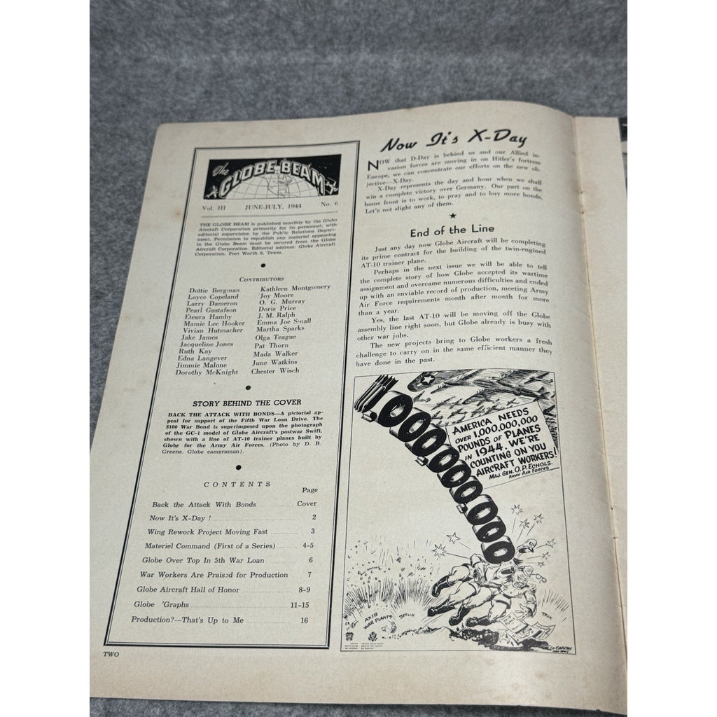 1944 Globe Beam Aircraft Magazine WWII Fort Worth Texas Swift War Bonds