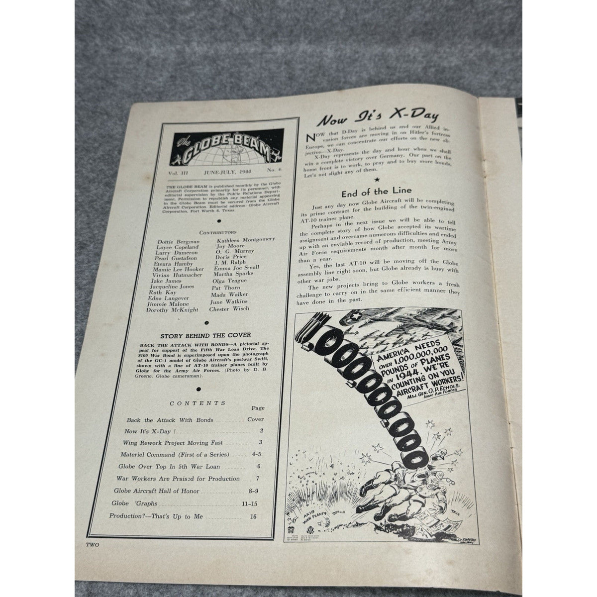 1944 Globe Beam Aircraft Magazine WWII Fort Worth Texas Swift War Bonds