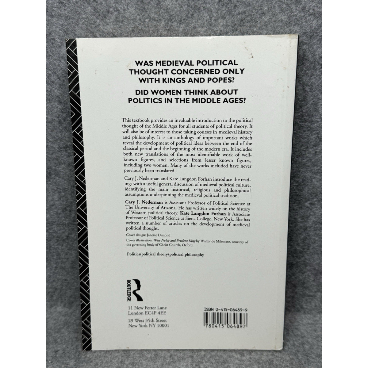 Medieval Political Theory A Reader 1993 First Edition Nederman Forhan Paperback