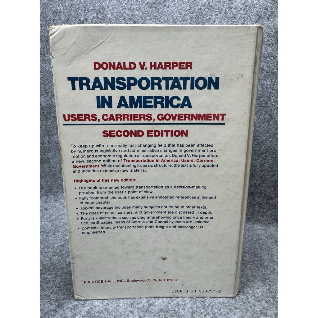 1982 Transportation in America Donald V Harper 2nd Ed Hardcover 1st Printing