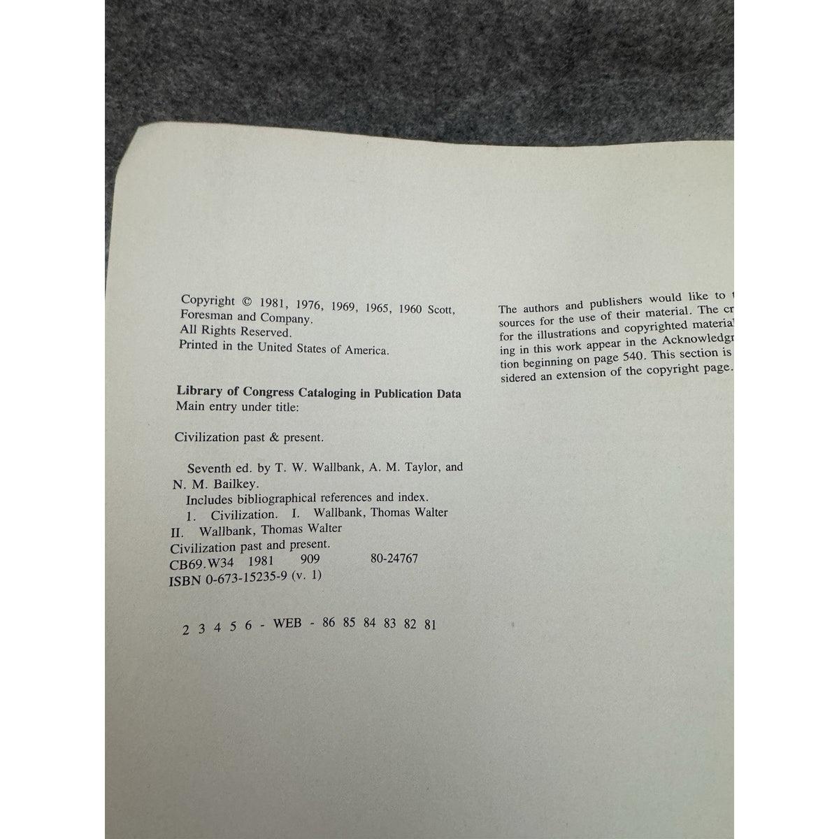 Civilization Past & Present Vol 1 8th Edition 1981 History Textbook