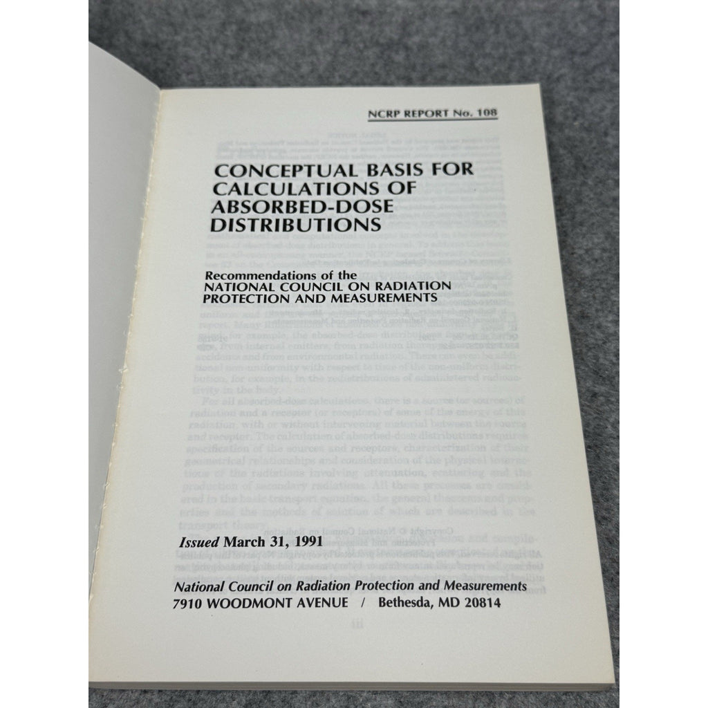 NCRP Report 108 Absorbed-Dose Distributions Radiation Dosimetry Physics