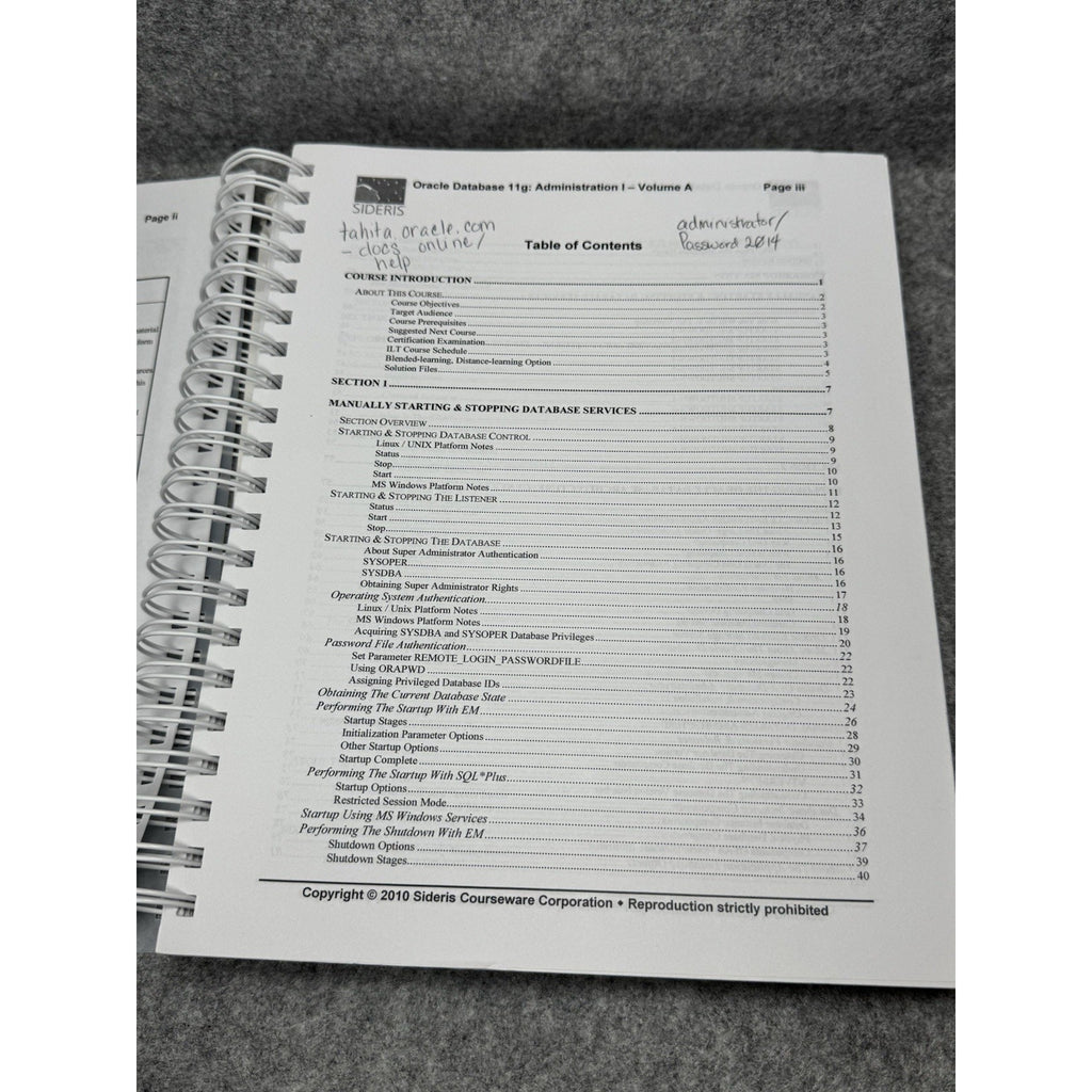 Oracle Database 11g Administration I Vol A Sideris Courseware 2010 Spiral
