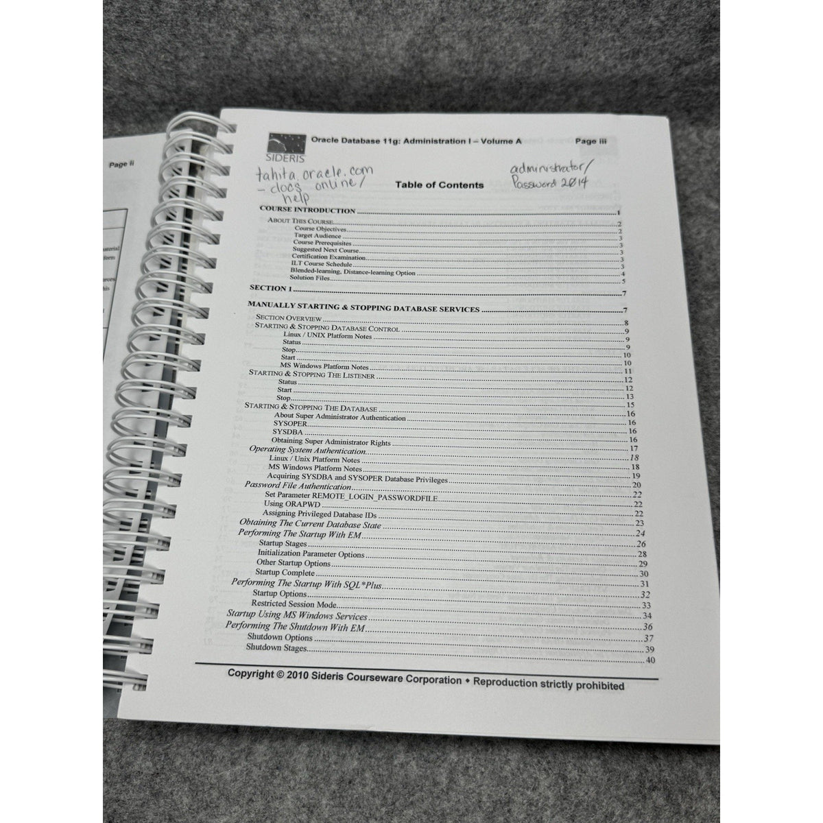 Oracle Database 11g Administration I Vol A Sideris Courseware 2010 Spiral