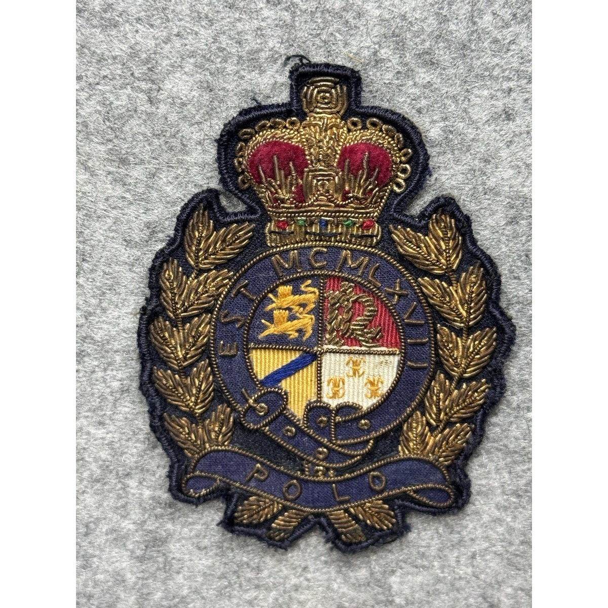 Polo RL Bullion Crest Patch Gold Wire Crown Shield Embroidered Blazer Badge