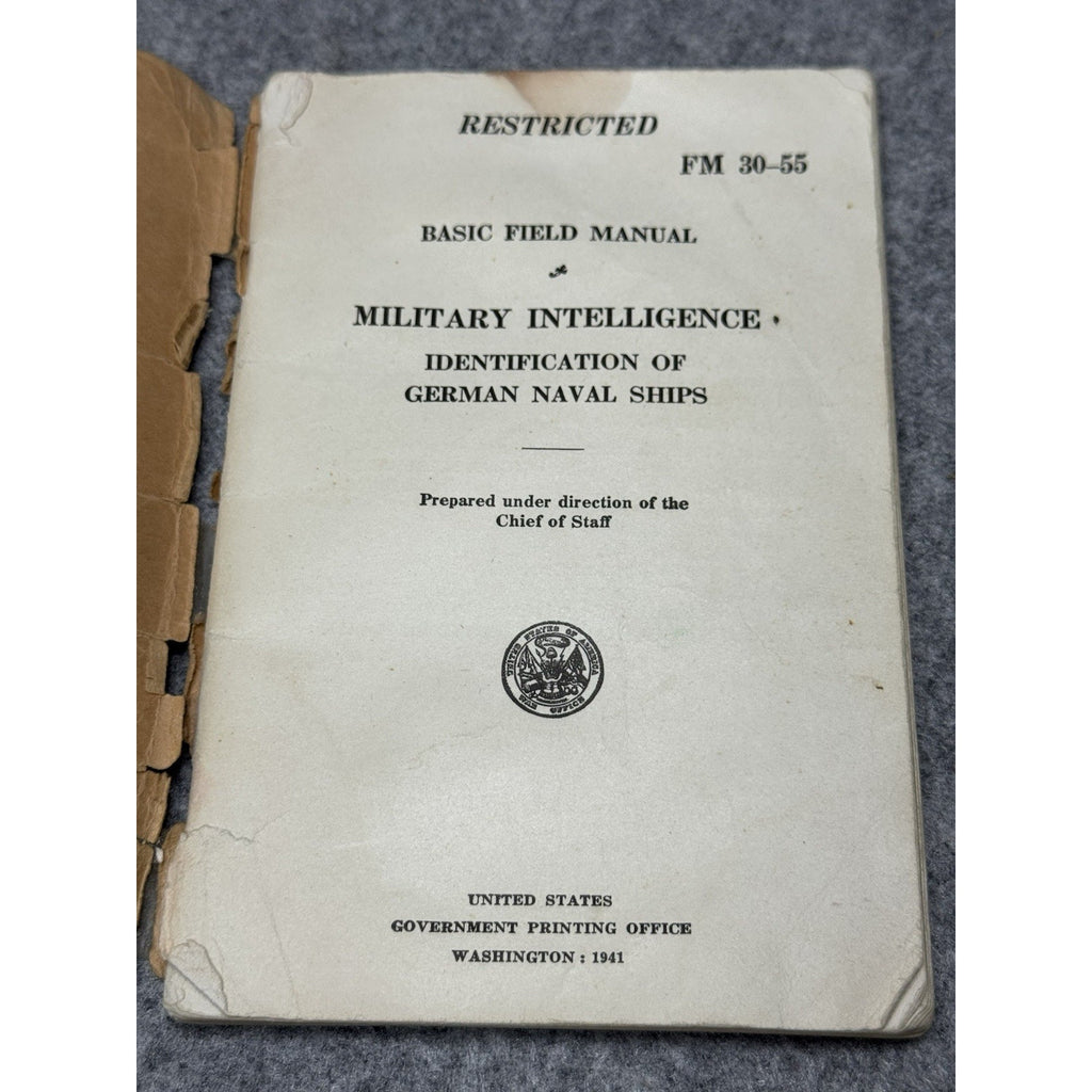 1941 WWII US War Department FM 30-55 Naval Ship Identification Photo Manual