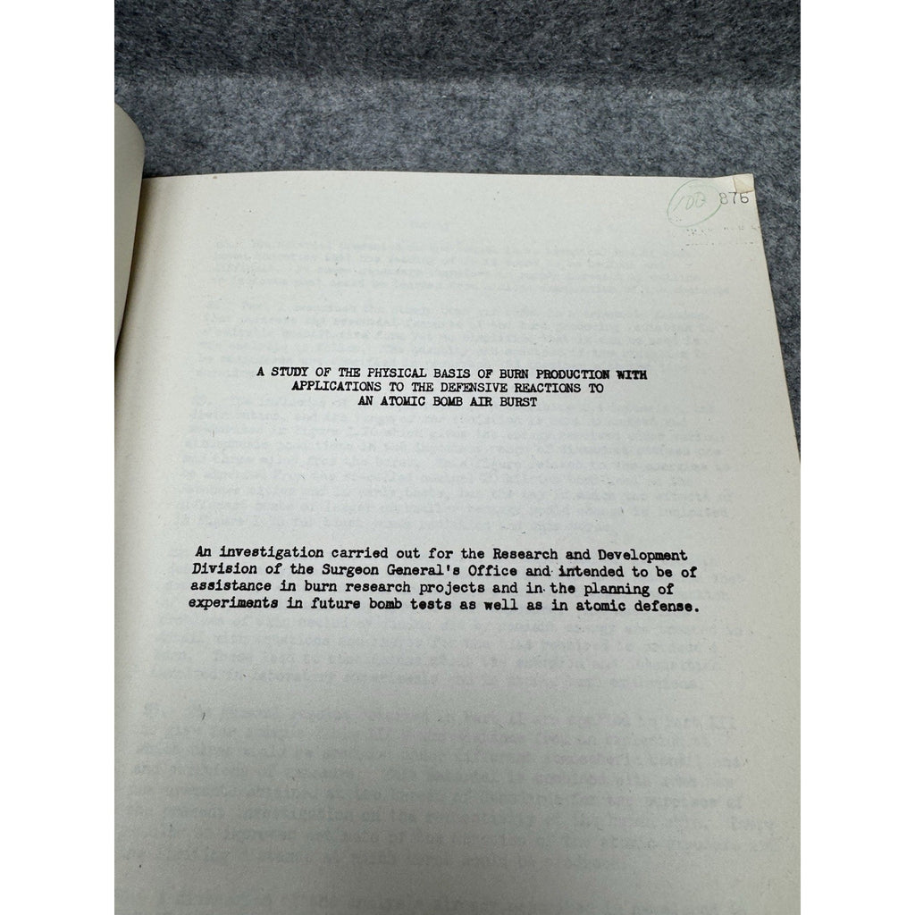 Rare c1950 US Army Atomic Bomb Air Burst Burn Study Nuclear Test Report