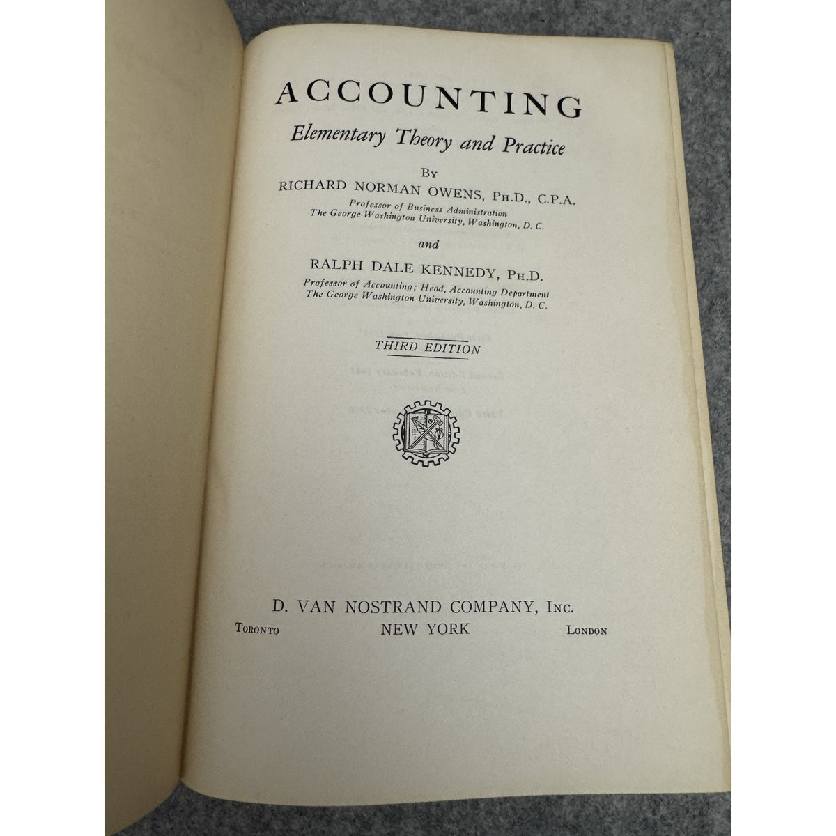Accounting Elementary Theory Practice Owens Kennedy 1950 3rd Ed HC