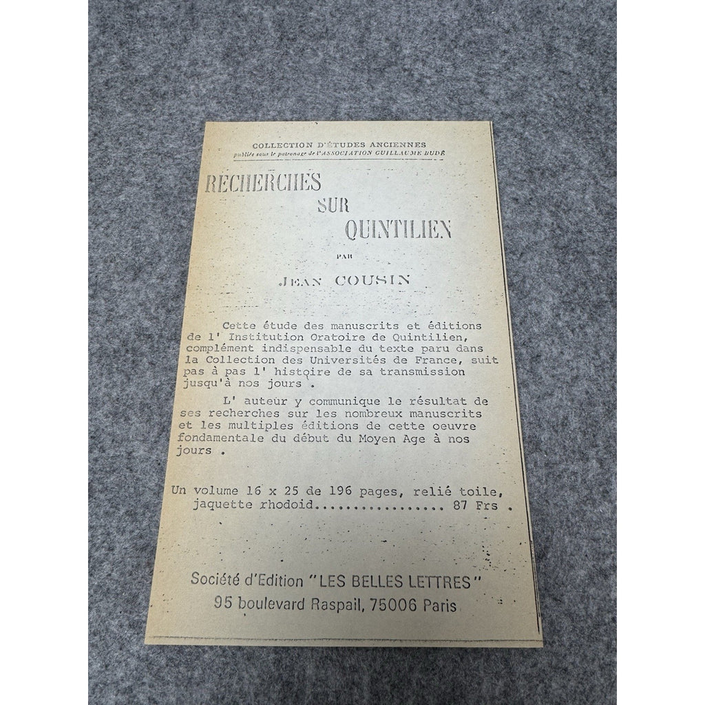 Quintilien Institution Oratoire Tomes I–IV 1975–77 Jean Cousin Latin French