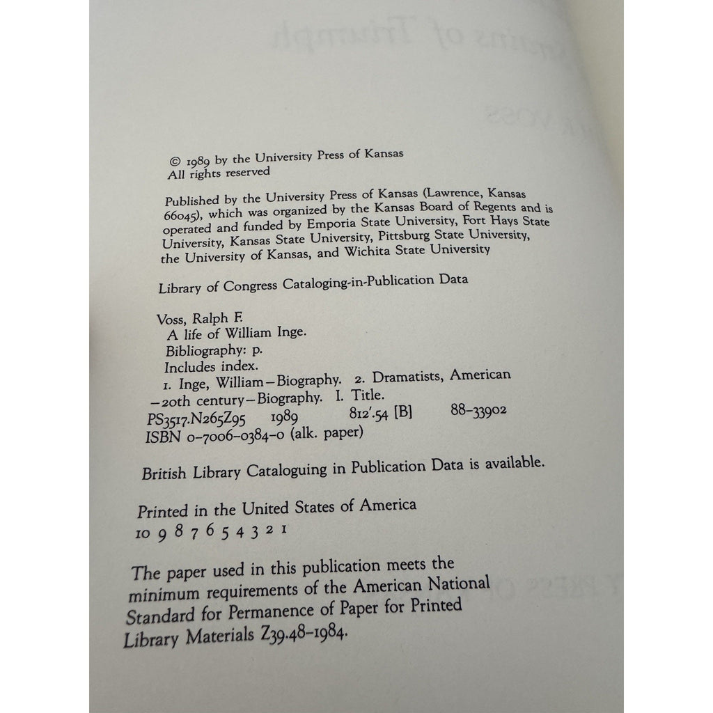 A Life of William Inge: The Strains of Triumph Hardcover by Ralph F. Voss