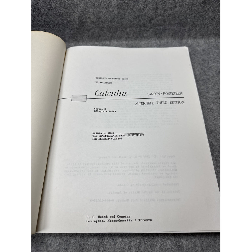 Calculus Alternative Solutions Dianna L Zook Vol 2 Only