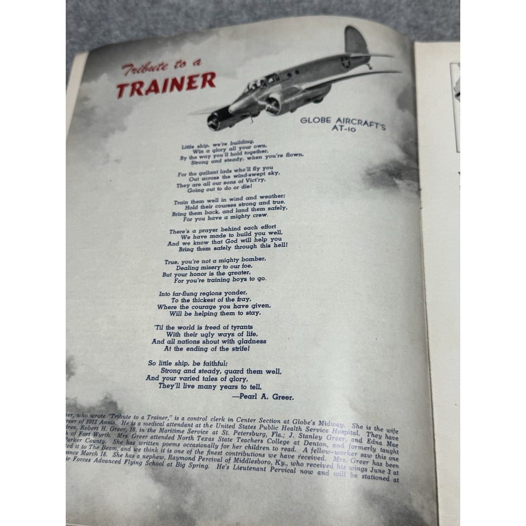 1943 Globe Beam June WWII Aircraft Magazine AT-10 Fort Worth Texas Aviation