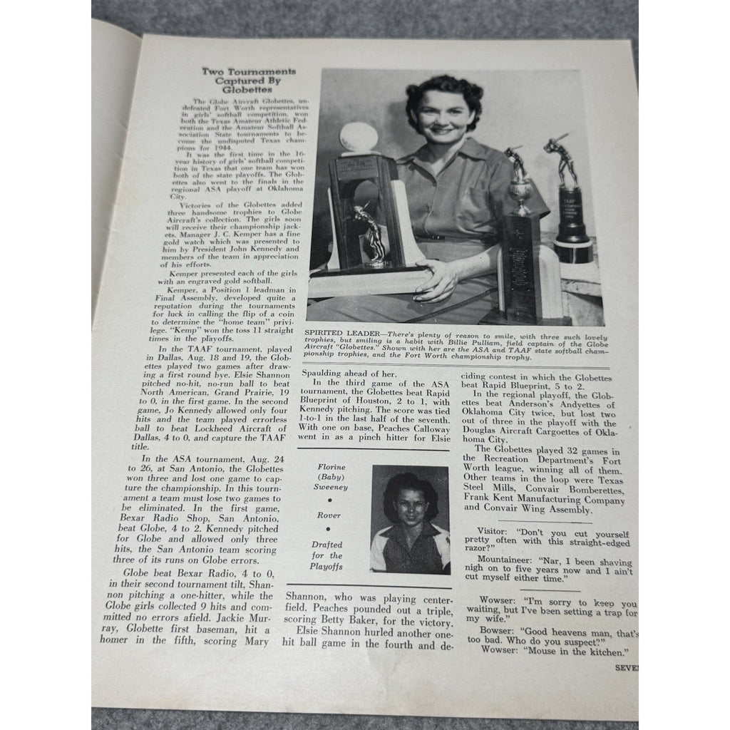 1944 Globe Beam September WWII WASP Women Pilots C-46 P-40 Globettes Softball