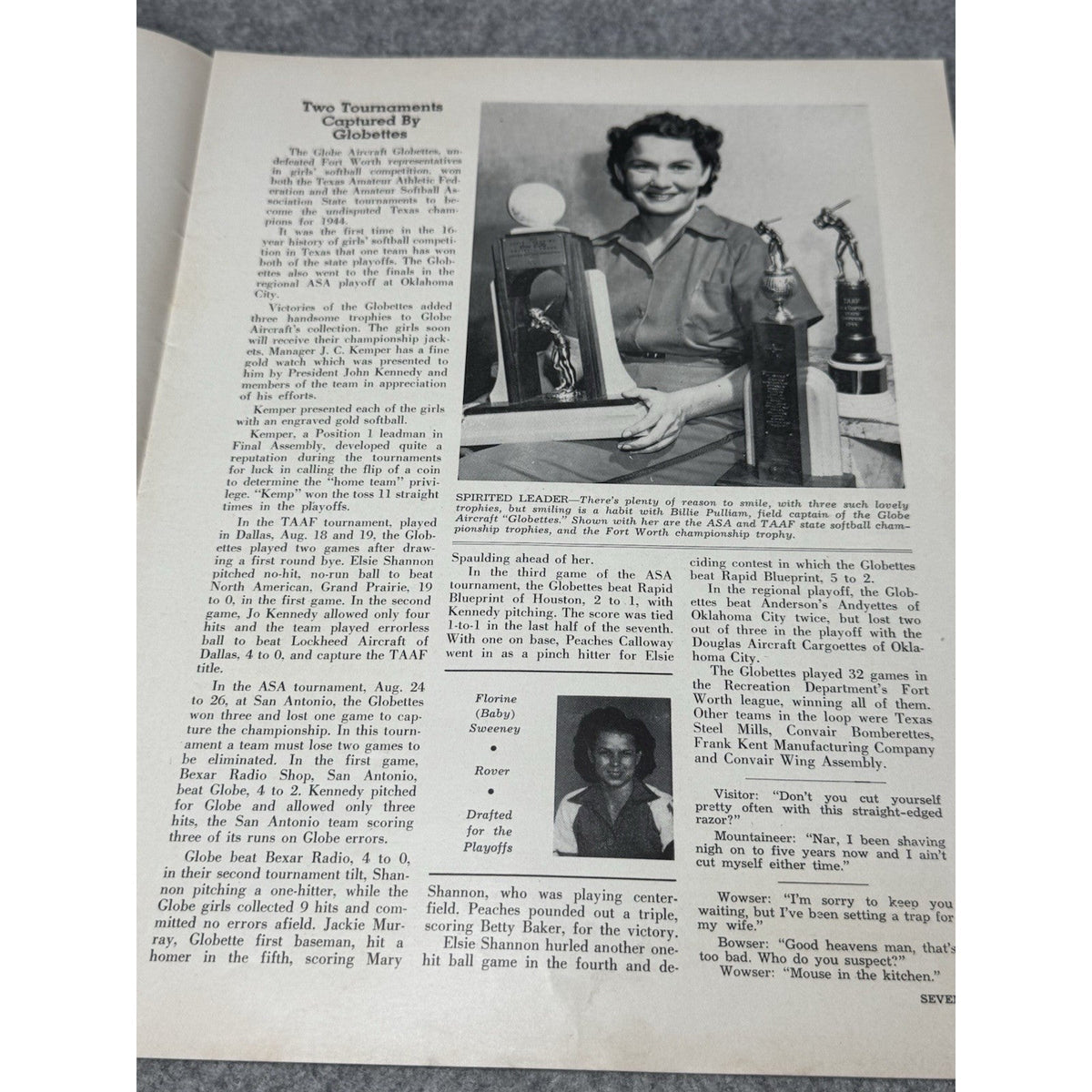 1944 Globe Beam September WWII WASP Women Pilots C-46 P-40 Globettes Softball