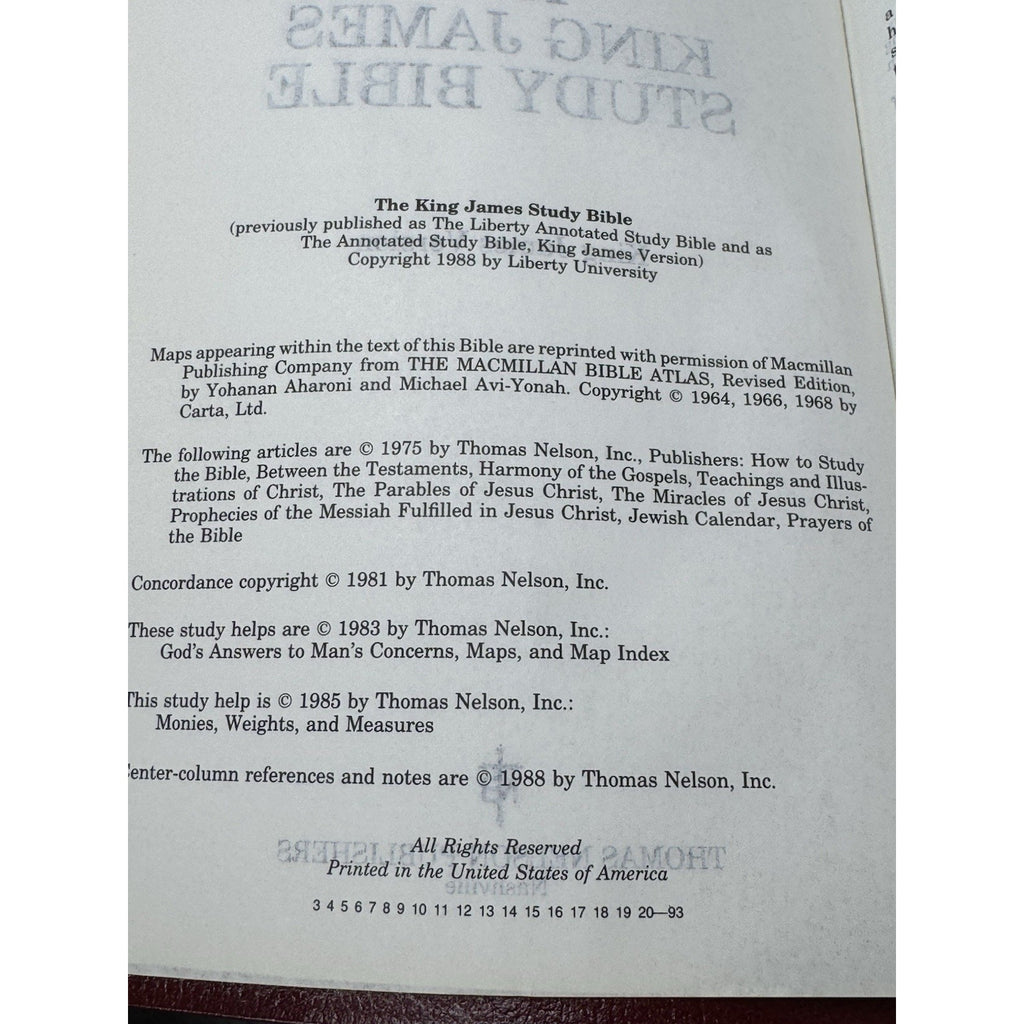 1993 King James Study Bible KJV Genuine Bonded Leather Red Indexed