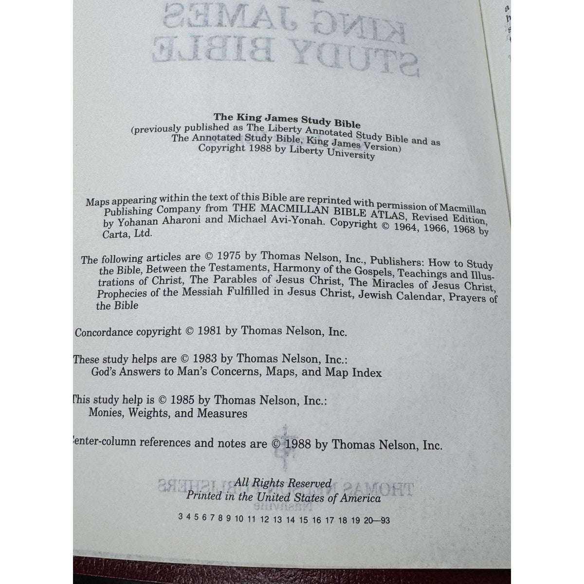 1993 King James Study Bible KJV Genuine Bonded Leather Red Indexed