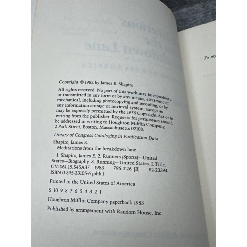 Meditations from the Breakdown Lane: Running Across America, Shapiro, 1983