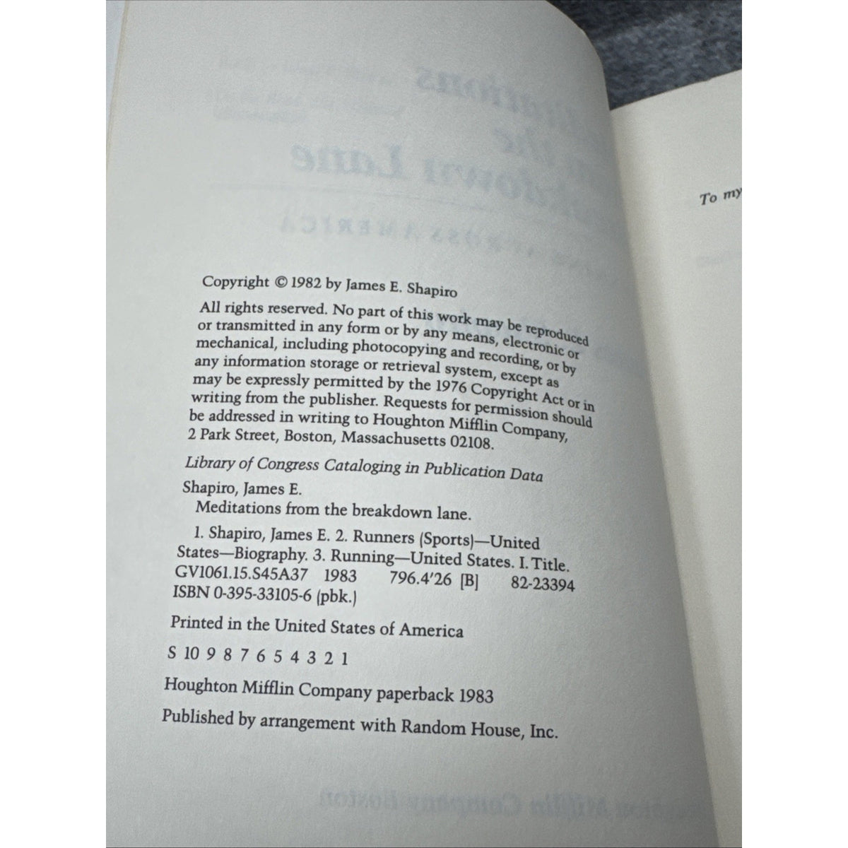 Meditations from the Breakdown Lane: Running Across America, Shapiro, 1983